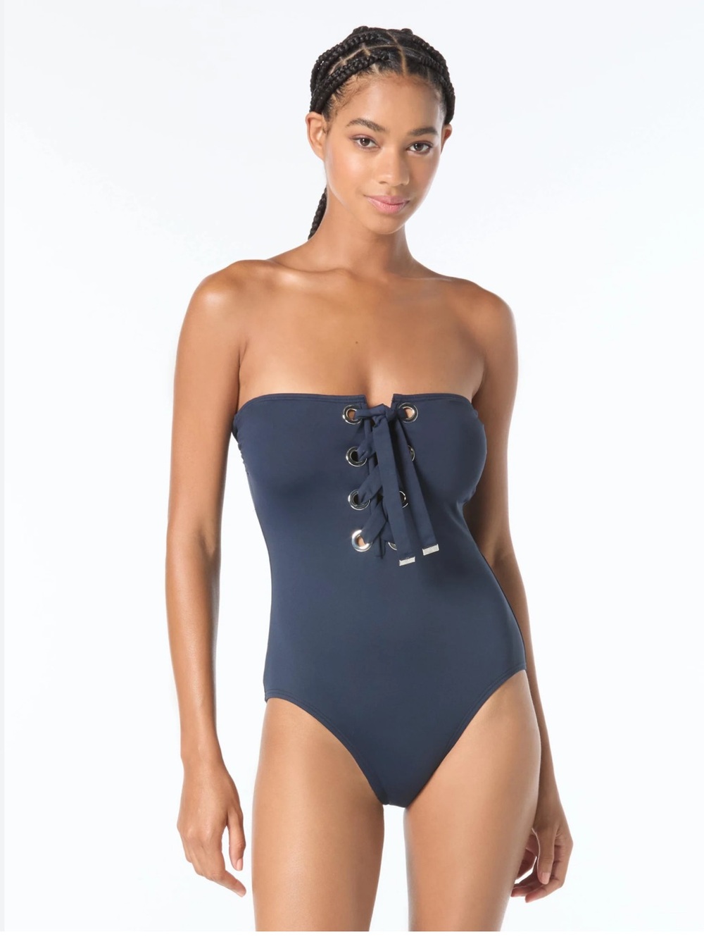 Michael Kors Bandeau Lace Up One Piece
Swimsuit Navy Size 6 Nwt